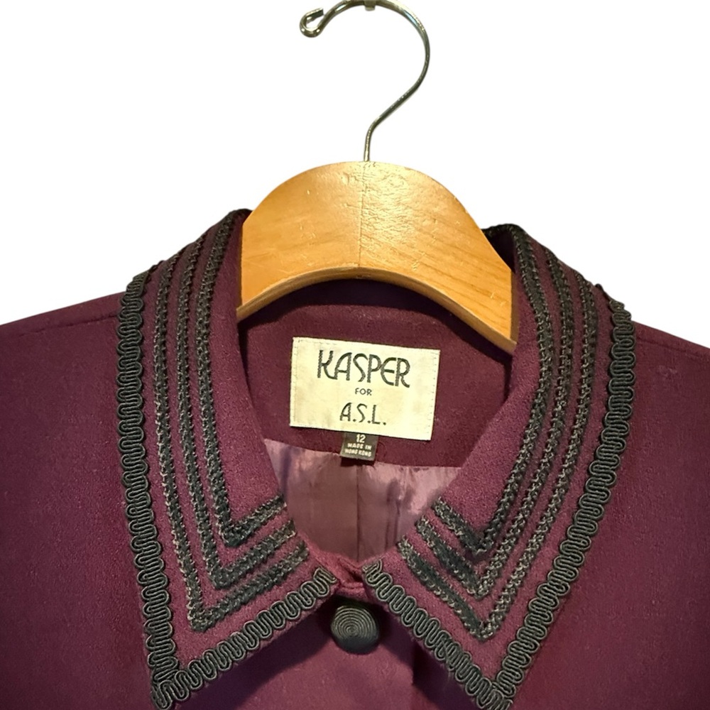 Kasper For A.S.L. Vintage Women's Deep Plum Purple Blazer Intricate Lace Design - Picture 2 of 6